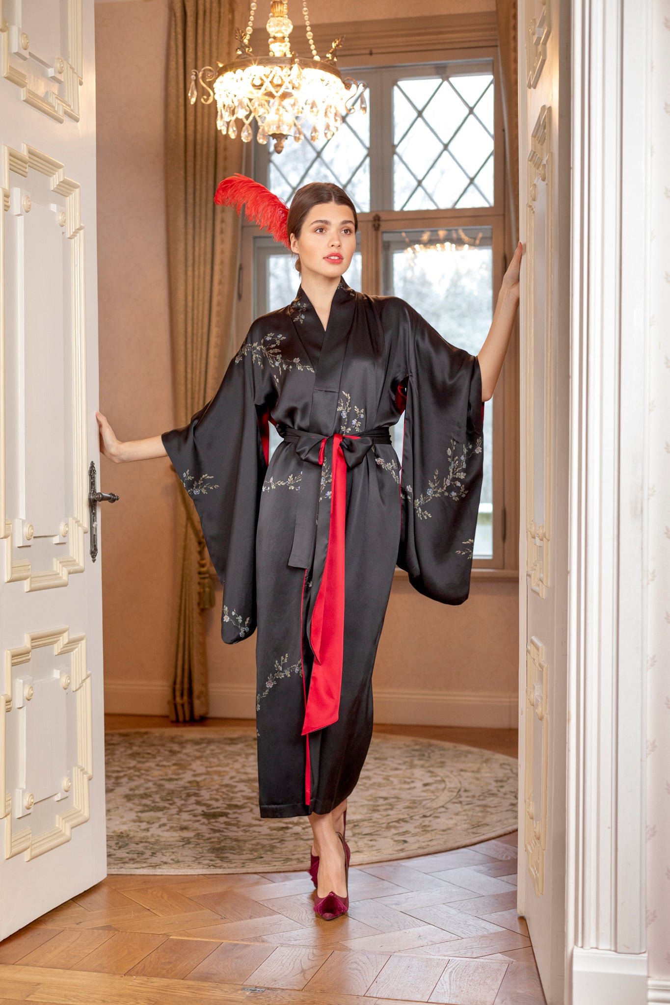 Maxi silk kimono black ''Le Perroquet'' - House of Castlebird Rose