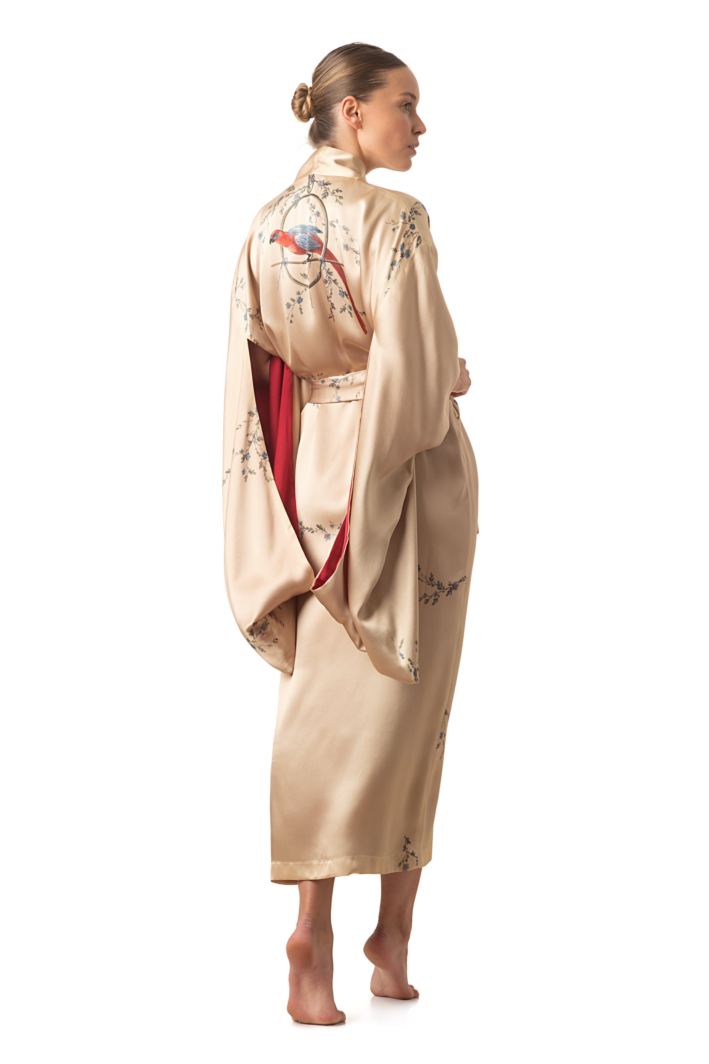 Maxi silk kimono sunset gold ''Le Perroquet'' - House of Castlebird Rose