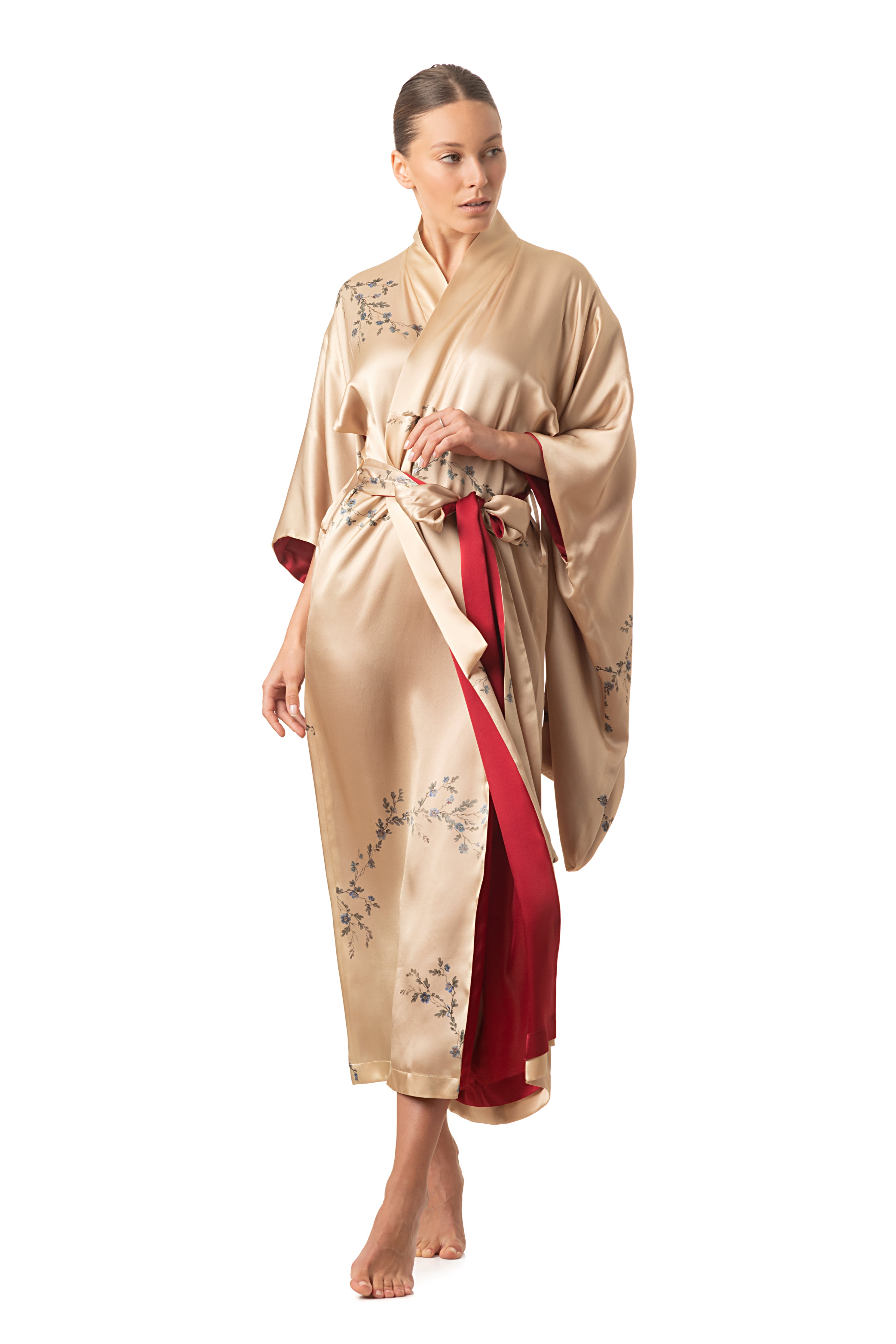 Maxi silk kimono sunset gold ''Le Perroquet'' - House of Castlebird Rose